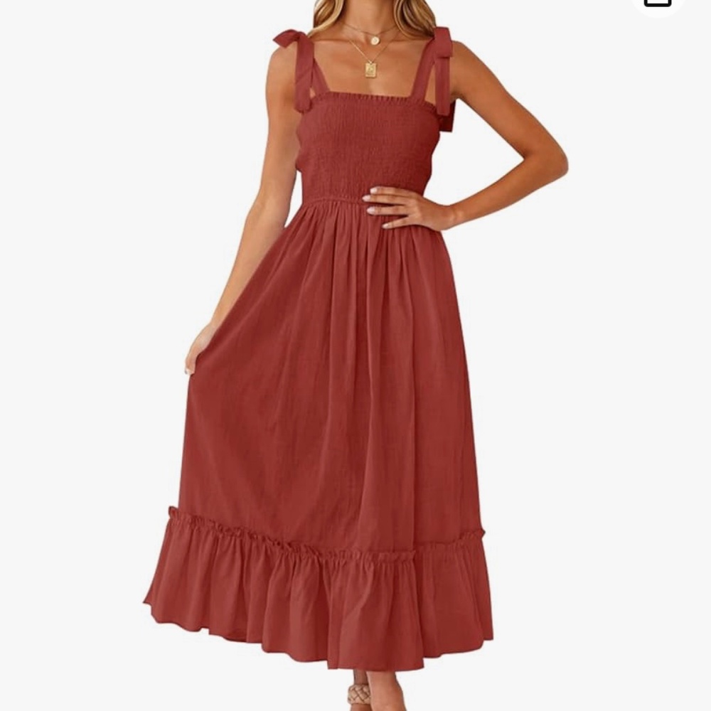 The Smocked Tie Shoulder Boho Maxi Dress